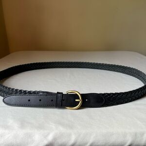 Vintage Braided Leather Belt Black With Brass‎ Buckle Casual Indie 44